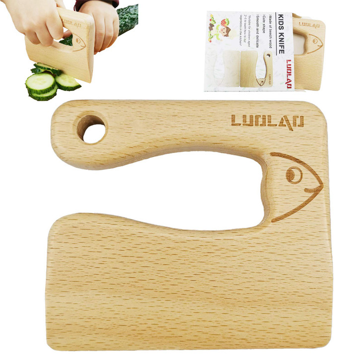 LUOLAO Wooden Kids Knife for Cooking and Safe Cutting Veggies Fruits, Cute Fish Shape Kids Kitchen Tools, Christmas Gifts for kids, 2-5 Years Old App