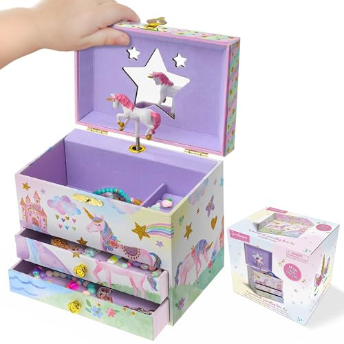 Jewelkeeper Enchanting Unicorn Musical Jewelry Box for Girls - Sparkling Rainbow Design Music Box with 2 Pullout Drawers to Store Earrings, Necklace