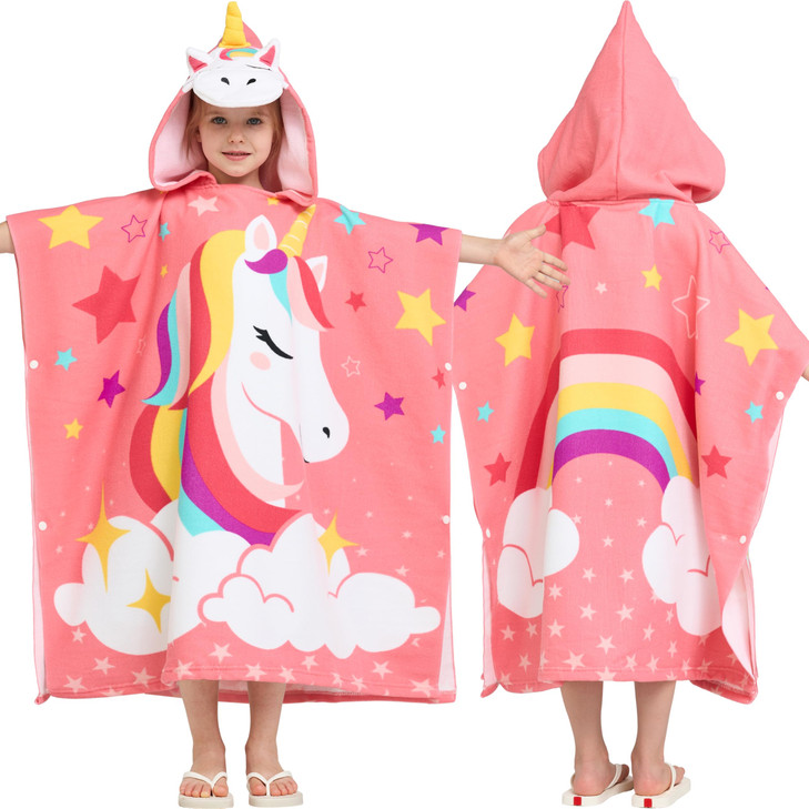 Joiedomi Kids Beach Towels with Hood for 3-10 Years Boys Girls Unicorn Hooded Toddler Bath Towel Poncho Absorbent Quick Dry Soft Microfiber Swim Robe