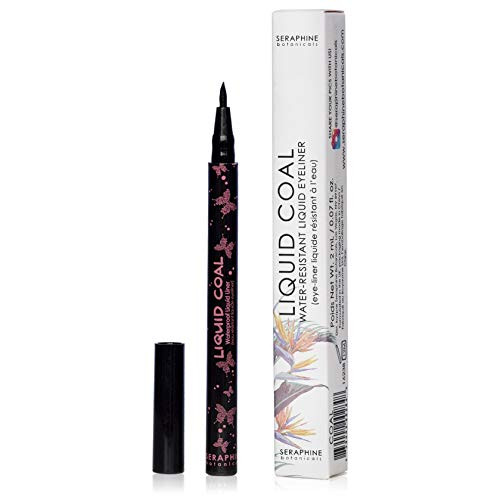Seraphine Botanicals Waterproof Liquid Eye Liner - Long Lasting Liner Pen Brush Ultra Fine Tip Eye Gel Pigmented Makeup Black Smudge Resistant (Liqui
