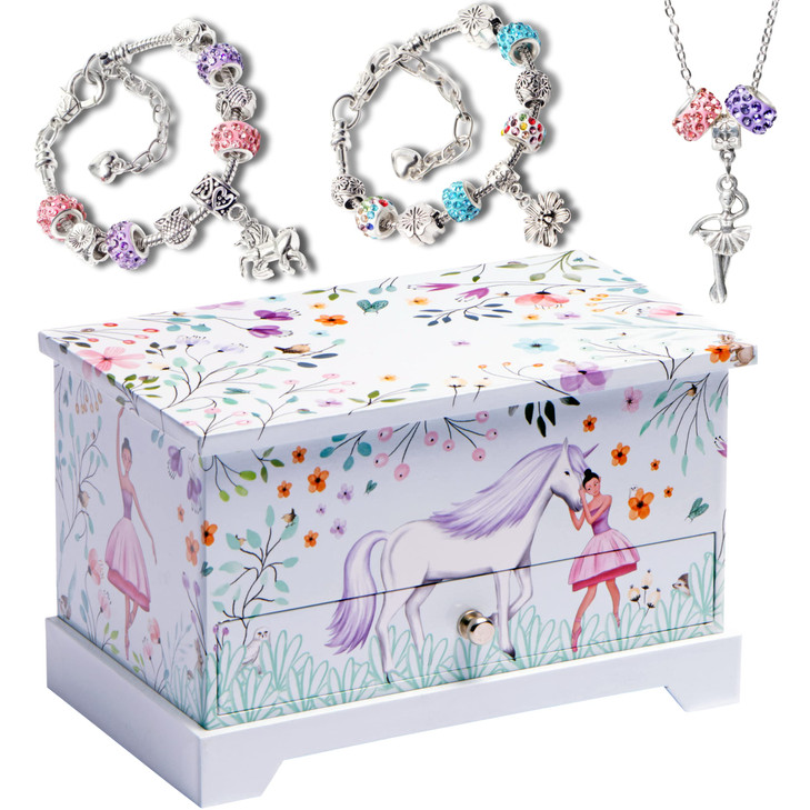 ABI + OLIE Ballerina Unicorn Kids Jewelry Box for Girls & Little Girls Jewelry Box Organizer - A unicorn music box gift for girls 4-6 and 6-12