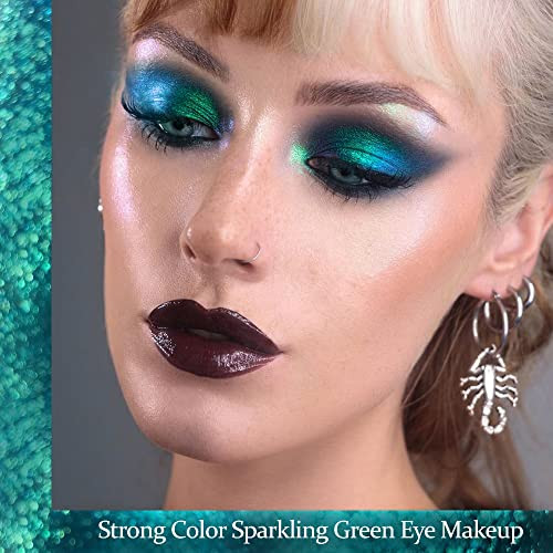 Afflano Single Green Eyeshadow Shimmery, Highly Pigmented Multichrome Eye shadow, Color Changing Forest Green Glitter Eyeshadow, Holographic Chrome E