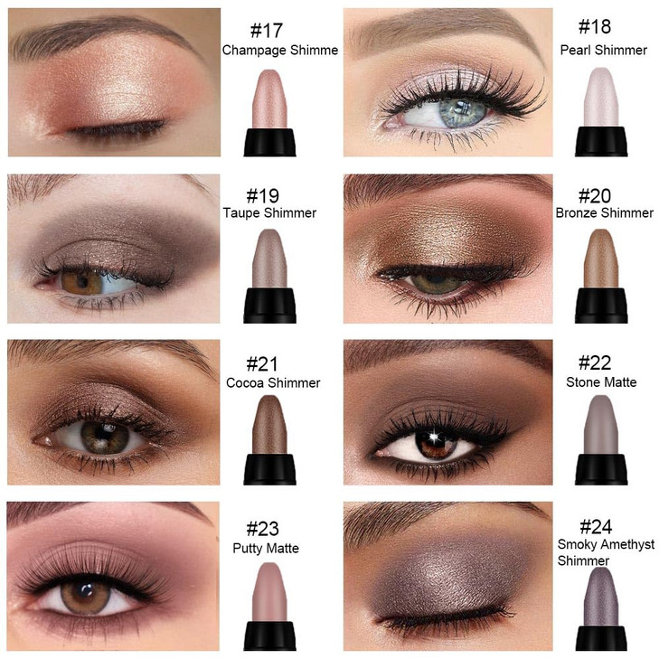 8Pcs Cream Eye Shadow Brightener Stick Makeup Set, Champagne Pearl Taupe Bronze Cocoa Stone Putty Smoky Amethyst Shimmer Matte Eyeshadow Eyeliner Pen