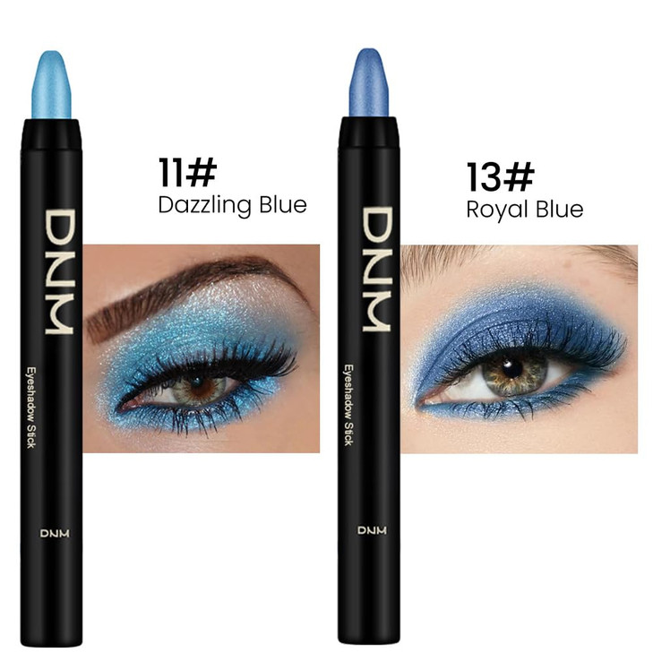 Kaely 2Pcs Bright Blue Eyeshadow Stick for Older Women, Metallic Shimmer Glitter Cream Eye Shadow Pencil Crayon, Light Blue Eyeliner Waterproof Hallo