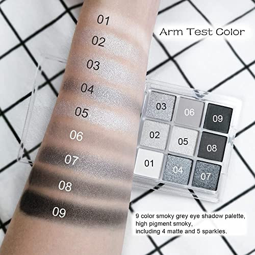 AMY'S DIARY Black Smokey Silver Glitter Shimmer Eye Eyeshadow Makeup Palette,9 Colors Cool Toned Matte Glitter Make Up Black Radiance Eyeshadow Palet