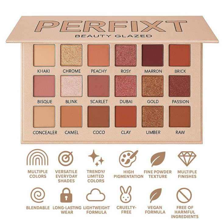 18 Color Natural Eyeshadow Palette  Soft Matte Shimmer & Glitter Finish with Built-In Concealer Shade  Ultra-pigmented Blendable Mauve Brown Nude E