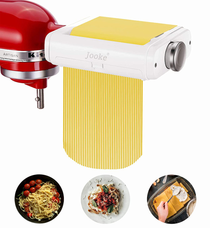 Pasta Maker Attachment for All Kitchenaid Stand Mixers,Noodle Ravioli Maker 3 in 1 Pasta Attachments Includes Dough Roller,Spaghetti Fettuccine Cutte