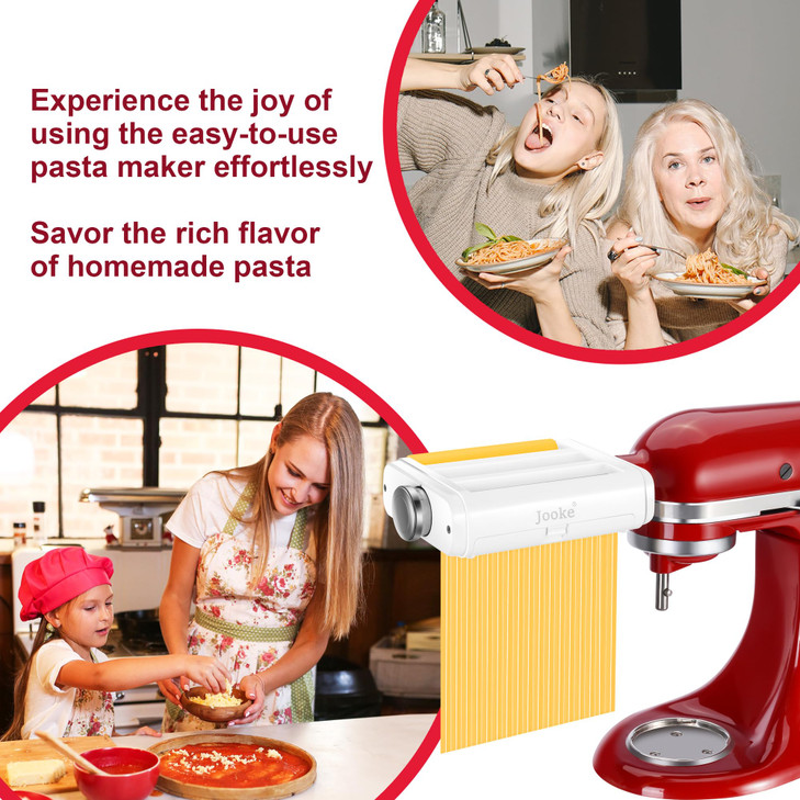 Pasta Maker Attachment for All Kitchenaid Stand Mixers,Noodle Ravioli Maker 3 in 1 Pasta Attachments Includes Dough Roller,Spaghetti Fettuccine Cutte