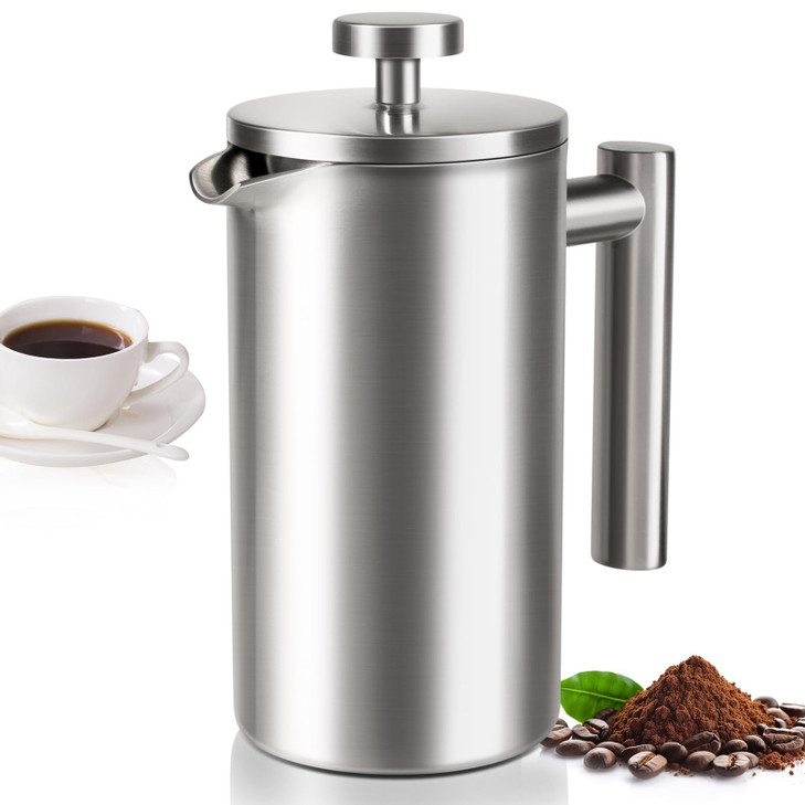 SZHETEFU 12 OZ French Press Coffee Maker, Sturdy Insulated Full Stainless Steel Coffee Press, Mini Small Camping French Presses Maker, 1-2 Cup Teapot