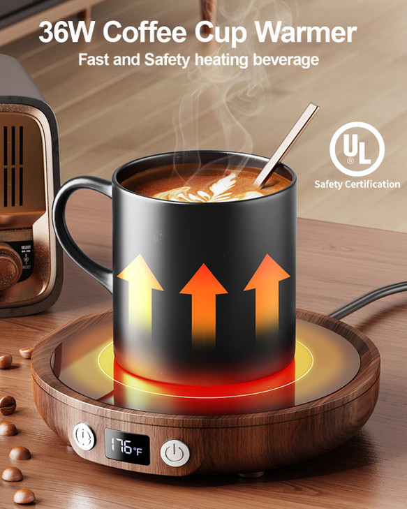 SWEETFULL Mug Warmer - Upgraded 36W Coffee Cup Warmer for Desk with 130?-176? Digital Display, 2-12H Timer Auto Shut Off, Smart Electric Coffee Heati