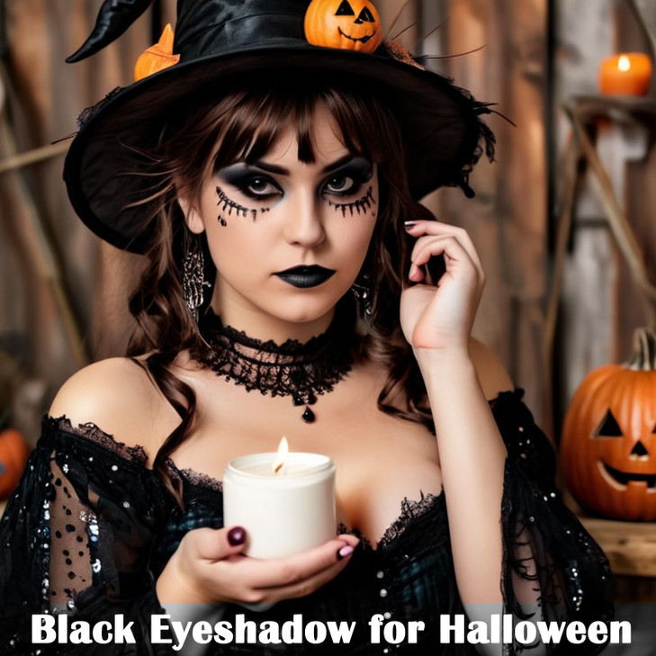 MEICOLY Black Eye Shadow with Mirror,Matte Single Eyeshadow for Halloween Elphaba Makeup,Pressed Powder Eyeshadow Makeup,Matte Shade Eyelid Color Eye