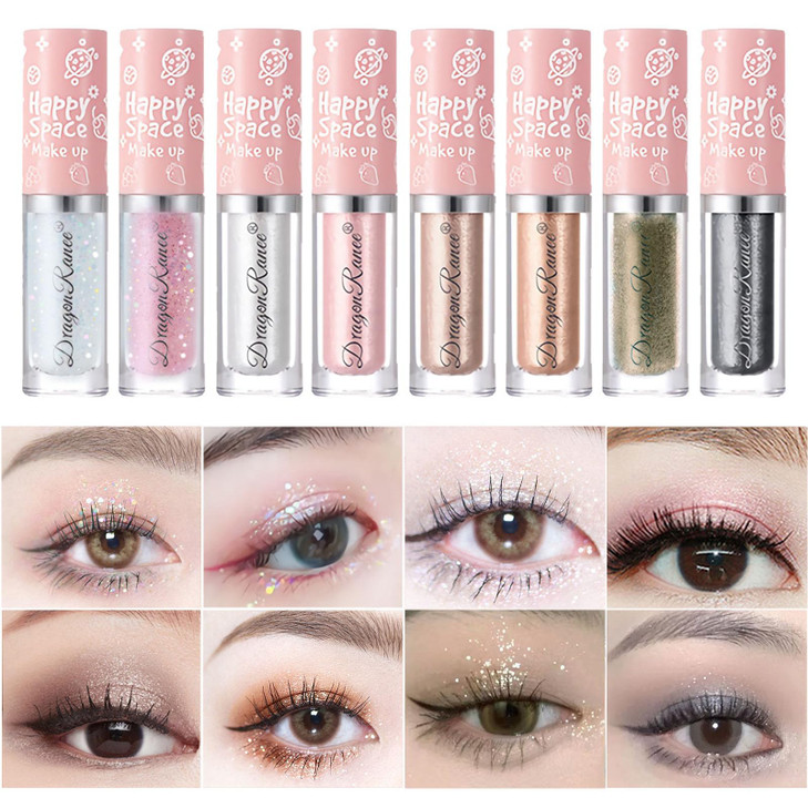 SUMEITANG 8Pcs Liquid Glitter Eyeshadow?Highly Pigmented Shimmer Metallic Sparkling Eye shadow?Multi-Dimensional Sparkle Finish?Long Wearing?Quick-Dr