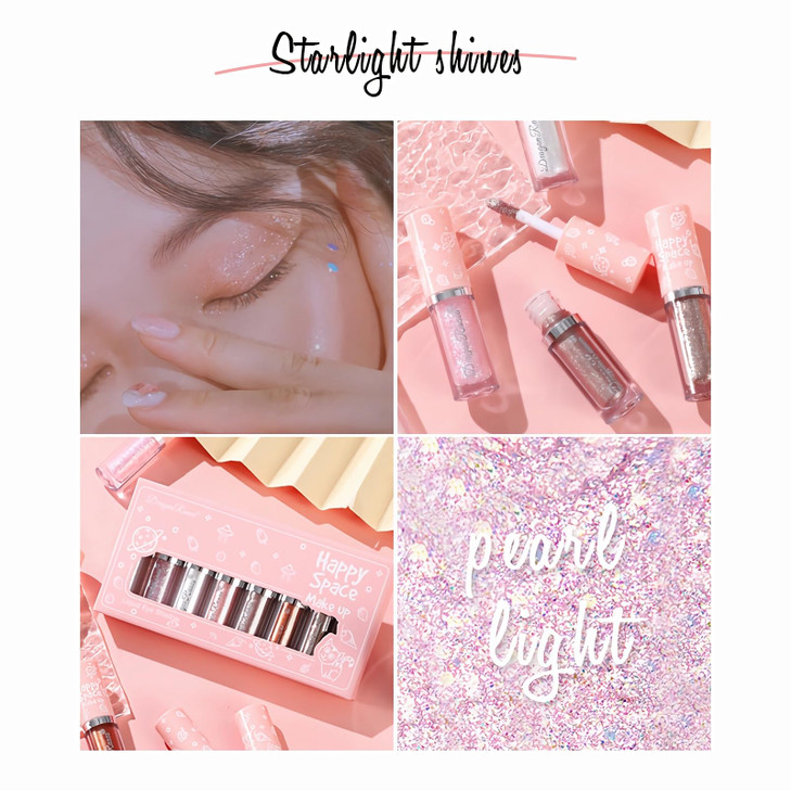 SUMEITANG 8Pcs Liquid Glitter Eyeshadow?Highly Pigmented Shimmer Metallic Sparkling Eye shadow?Multi-Dimensional Sparkle Finish?Long Wearing?Quick-Dr