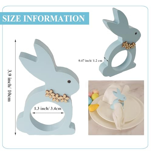 Utalek Easter Bunny Napkin Rings Set of 6, Wooden Bunny Napkin Rings, Rabbit Napkin Ring Holders for Easter Party Banquet Dinning Spring Table Decora