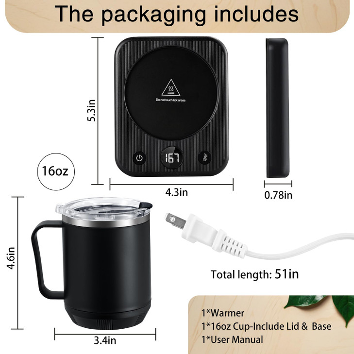 Waipfaru Coffee Warmer & Mug Set for Desk, Heated Cup With Auto Shut Off, Electric Self Heating & 3 Temperature Control Smart Mug for Office, Home an