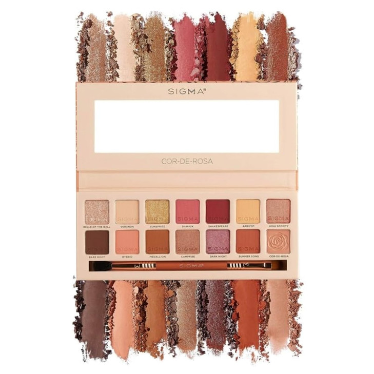 Sigma Beauty Cor-De-Rosa Eyeshadow Palette - 14 Warm Eyeshadow Shades in Matte, Shimmer and Metalic Finishes - Highly Pigmented Vegan Eye Makeup Pale