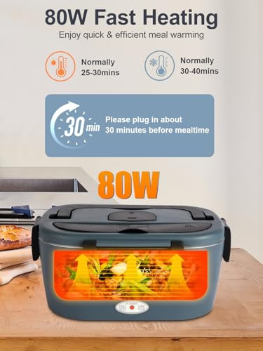 SOHIDA Heated Lunch Box, 80W Electric Lunch Box with Two 1.5L Stainless Steel Interchangeable Containers and Lids, 12V/24V/110V Food Warmer with Uten