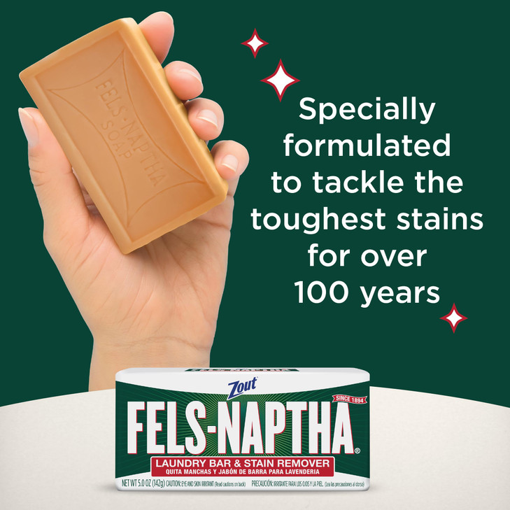 Zout Fels-Naptha Laundry Bar and Stain Remover, Tough Stain Removal, 10 Ounces