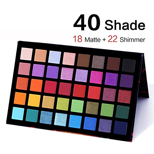 UCANBE Spotlight Eyeshadow Palette + 15 PCS Eye Brushes Makeup Set, Professional 40 Color Matte Shimmer Glitter Eye Shadow Pallet Highly Pigmented Wa