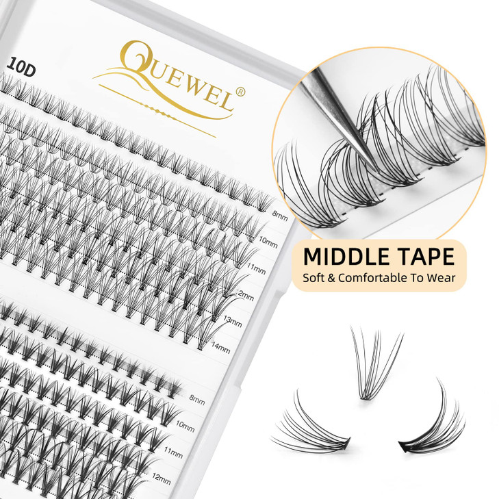QUEWEL Cluster Lashes 240Pcs 10D+20D D Curl Mix8-14mm Lash Extensions Soft&Natural False Eyelashes Individual DIY Eyelash Extension at Home(10D+20D D