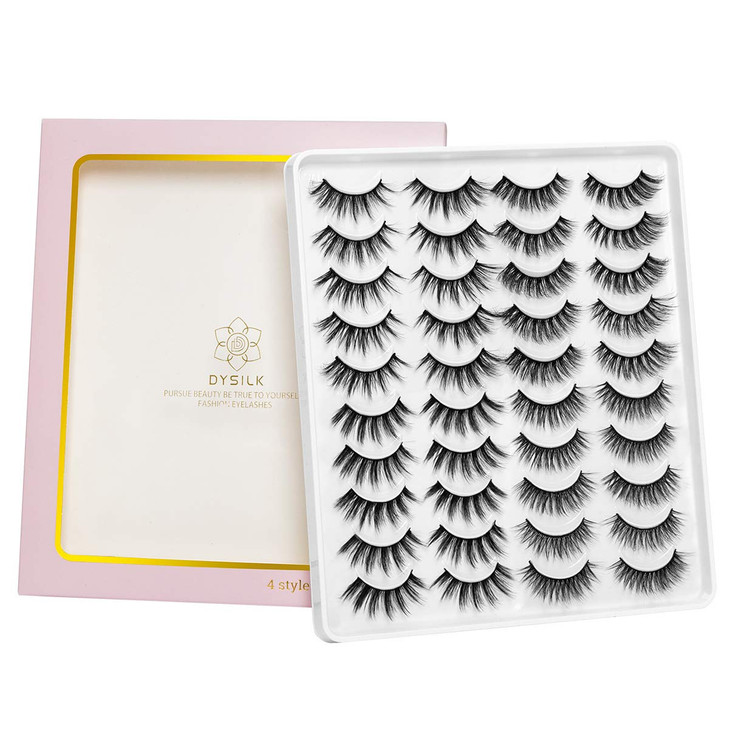 DYSILK Mink Lashes False Eyelashes - Wispy Lashes Natural Look 20 Pairs Lashes Pack 4 Styles Mixed Faux Mink Eyelashes 6D Fake Eyelashes Fluffy Cat E