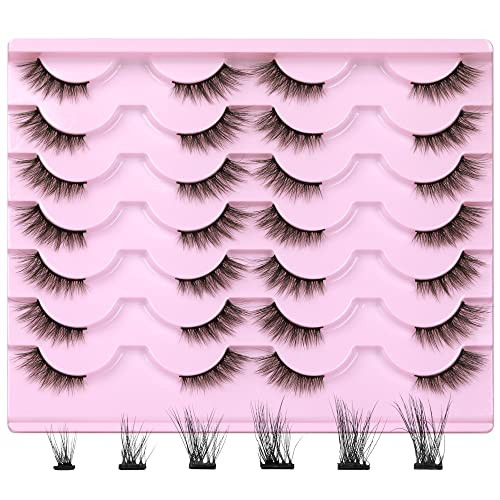 Newcally Half Lashes Mink Natural Cat Eye Wispy False Eyelashes 3D Volume Strip Fake Eyelashes Accent Corner 3/4 Eye Lashes DIY Cluster Faux Mink Hal