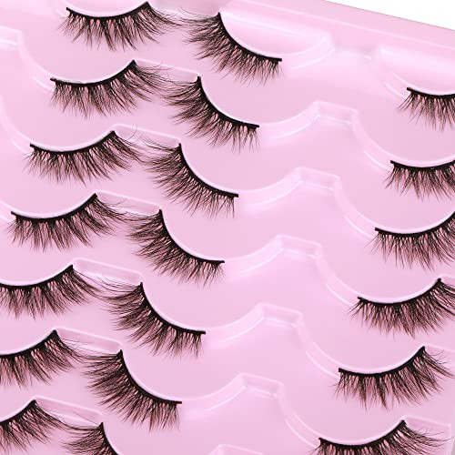 Newcally Half Lashes Mink Natural Cat Eye Wispy False Eyelashes 3D Volume Strip Fake Eyelashes Accent Corner 3/4 Eye Lashes DIY Cluster Faux Mink Hal