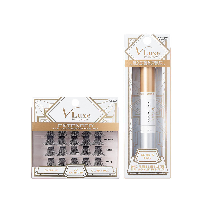 iENVY DIY Eyelash Extension 3D Extended and Bond & Seal Set - Featherlight Synthetic Reusable Artificial Eyelashes Multipack Lash Clusters