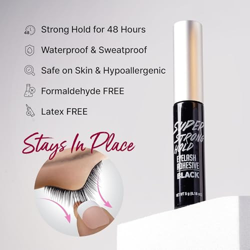 iENVY Super Strong Hold Eyelash Adhesive, Waterproof, 48-Hour Long-Lasting Lash Glue, Latex-Free, Hypoallergenic, Quick-Drying with Brush-On Applica