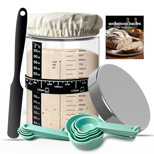 Kmiyivi Sourdough Starter Jar Glass, 35oz Wide Mouth, Glass Jar for Sourdough Starter Kit Beginners, Sourdough Bread Starter Kit, Sourdough Discard j