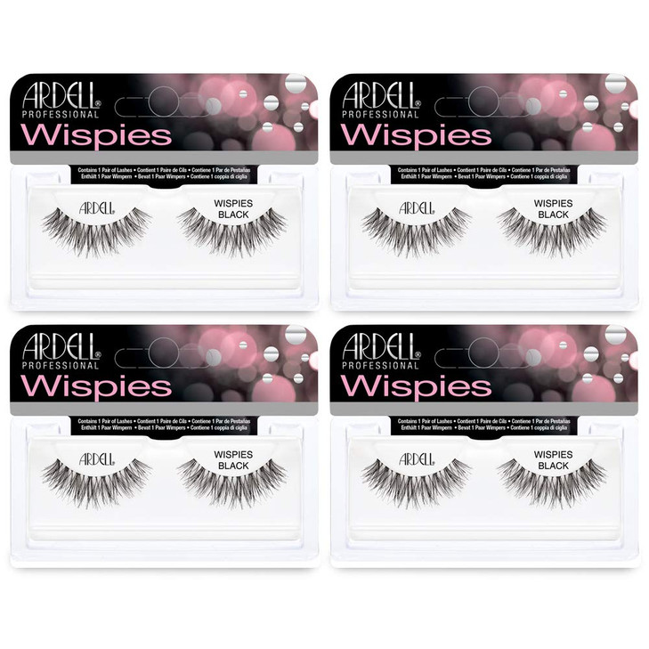 Ardell Wispies Eyelashes - Black, Lightweight, Natural Look False Eyelashes, Reusable Strip Wispy Lashes, 4 Pack