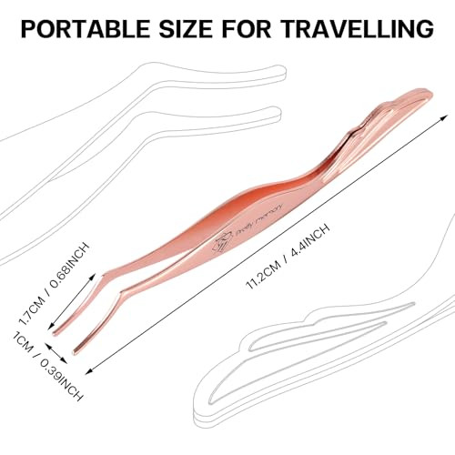 Pretty memory Eyelash Applicator Tool Stainless Steel Lash Tweezers Curved Eyelash Tweezers for Easy Lash Application and Removal, Rose Gold