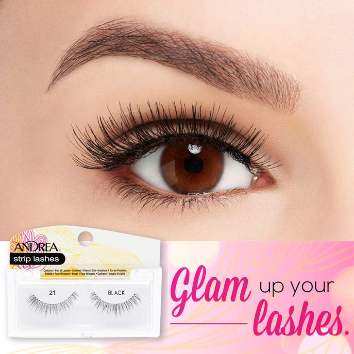 Andrea False Eyelashes Style 21 - Black, Reusable Natural Look Strip Lashes, Lightweight Fake Eyelashes, 4 Pack