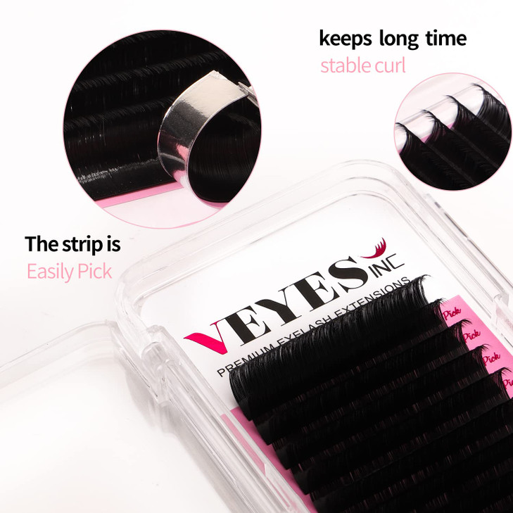 VEYES INC Classic Volume Lash Extensions 0.03-0.20 J/B/L/C/CC/D/DD Curl 5-25mm Mixed & Single Length Tray, Premium Silk Eyelashes, Professional Suppl
