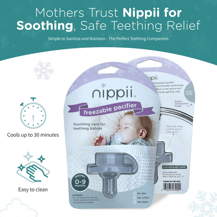 Nippii Freezable Pacifier for Baby Teething Relief - Safe Infant Teether with Cooling Effect - Easy to Clean, Medical Grade Soft Silicone - BPA Free