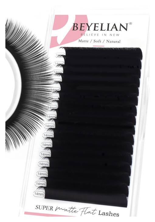 BEYELIAN Flat Eyelash Extension, Ellipse Lash Extensions 0.20 C Curl 14mm 16 Rows Matte Black Eyelash Extension Supplies Classic Lash Extensions Indi