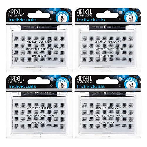 Ardell False Eyelashes Individual Lashes Trios Long Black - DIY Lash Clusters, Flared Volume, Strip Eyelash Extensions, 4 Pack