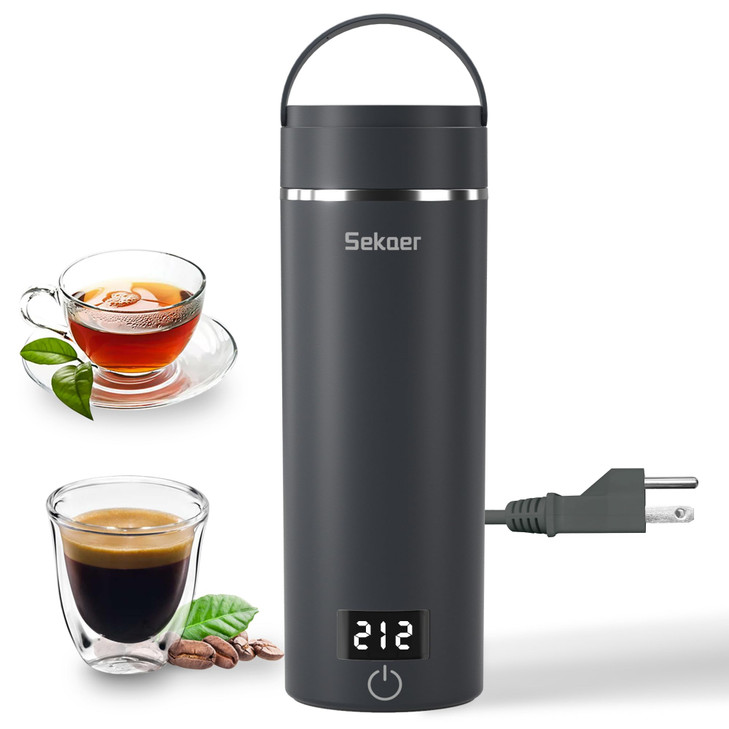 Sekaer Travel Portable Electric Kettle, Small Tea Kettle Coffee Mini Hot Water Boiler, 400mL & 304 Stainless Steel, with 4 Variable Presets and Auto