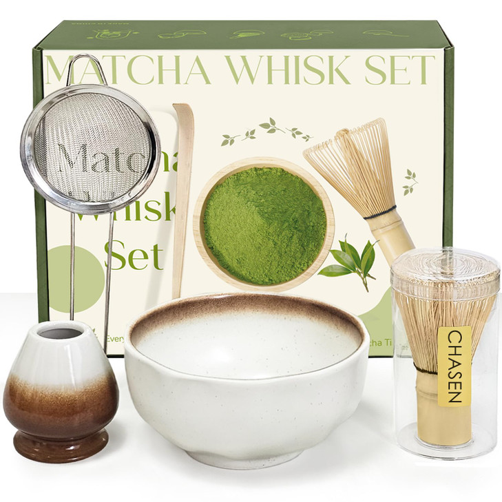Cowcowcow Matcha Whisk Set, Complete Matcha Set with Matcha Whisk, Bowl, Sifter, Spoon, and Whisk Kit for Ceremonial Grade, Tea Gifts for Tea Lovers