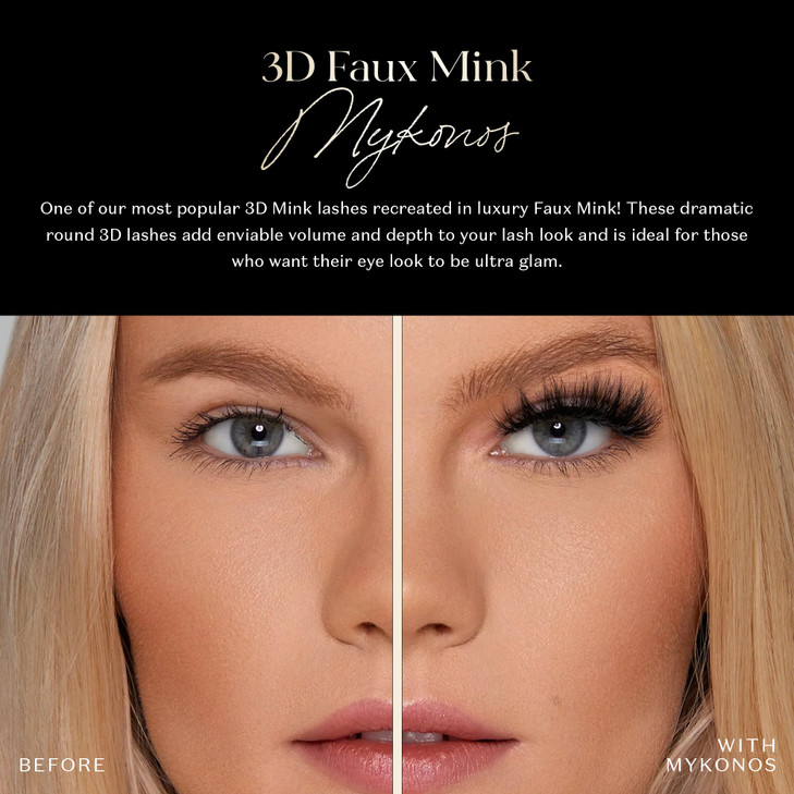 Lilly Lashes 3D Mykonos Faux Mink Strip Eyelashes, False Eyelashes Dramatic Look, Reusable False Lashes, Fake Lashes Pack, Lash Strips with Luxury Si