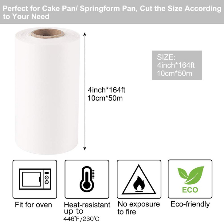 Cake Pan Liner, Nonstick Parchment Paper Liner Roll for Cake Pan, Springform Pan (4in x 164ft)