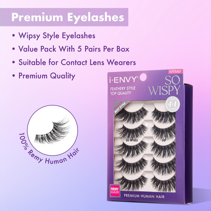 iENVY 10 Pairs So Wispy False Lashes (2 Pack), Premium Quality 100% Human Hair, Fluffy Feathered Eyelashes with Volume & Curl, Natural Look, Lightwe