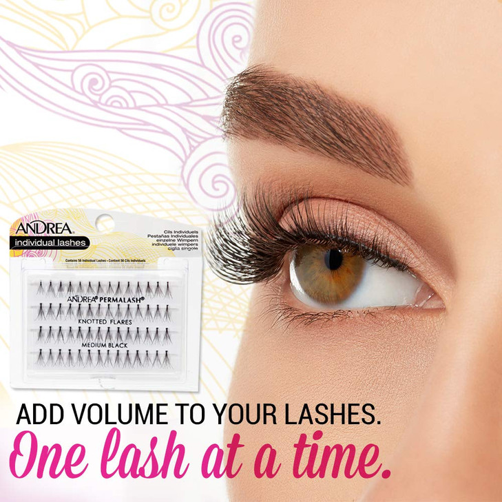 Andrea Individual Lashes Knotted Flares - Medium, Black, Lightweight DIY Lash Clusters, Natural Look Eyelash Extension, 4 Pack