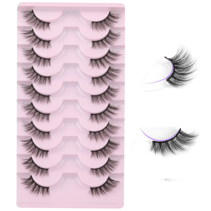 FANXITON Half Lashes Natural Look Wispy 10 Pairs Cat Eye Lashes 3D False Eyelashes Full Soft 15 MM Short Faux Mink Lashes Sets Pack
