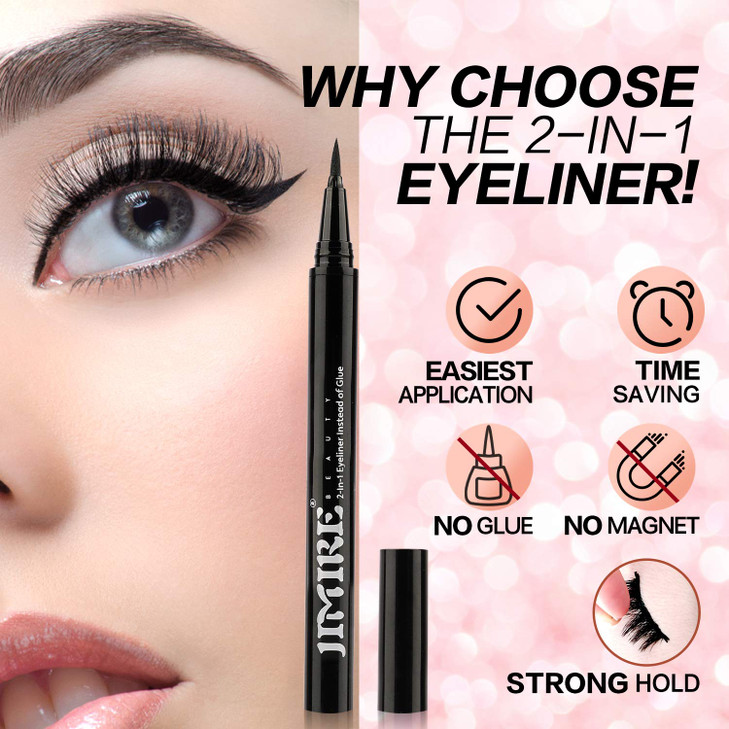 JIMIRE 2-in-1 Eyeliner Instead of Glue, Magic Eyeliner | Extra Strong Hold for False Eyelashes | No Magnet & No Glue Needed | Only for 20s to Apply