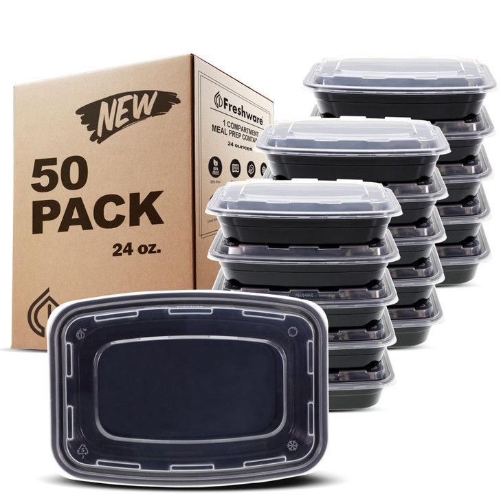 Freshware Meal Prep Containers [50 Pack] 1 Compartment with Lids, Food Storage Containers, Bento Box, BPA Free, Stackable, Microwave/Dishwasher/Freez