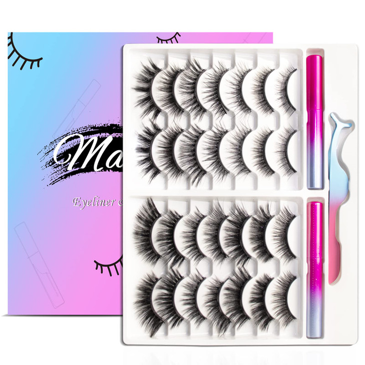 Magnetic Eyelashes Kit, Long Lasting and Reusable Magnetic lashes Natural Look, 14 Pairs False Eyelashes with Magnetic Eyeliner & Tweezers, Easy to W