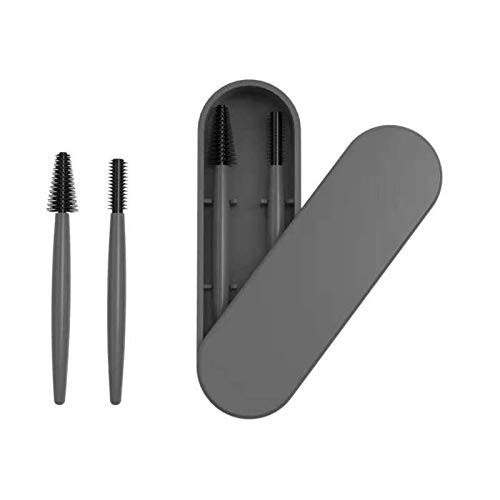 Aitakl Reusable Eyelash Brush, Silicone Eyelash Brush 2 Pcs with Portable Case(Grey)
