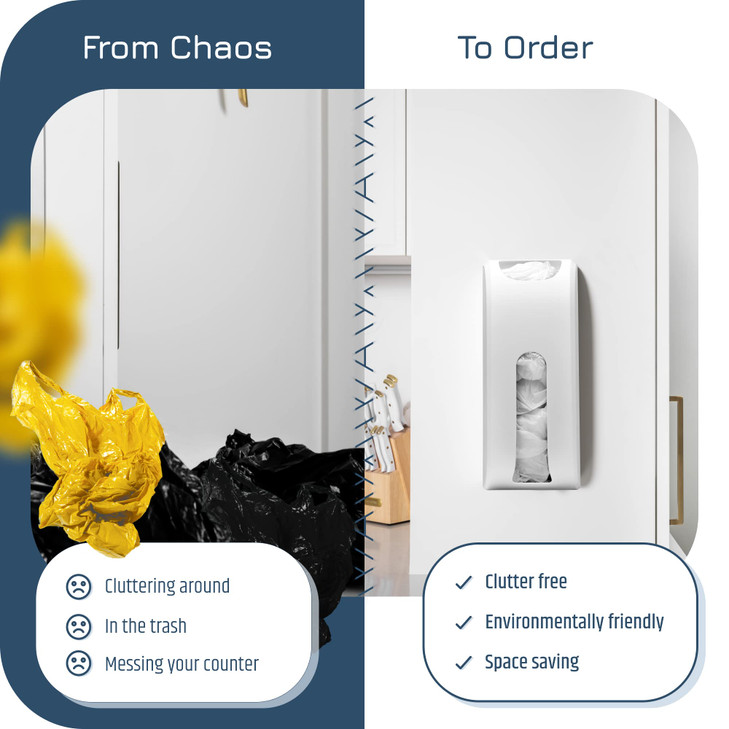 Manterio Plastic Bag Holder | UPGRADED Wall-Mount Grocery Bag Dispenser | Space-Saving Design | Easy Install | Smudge-Proof, Fingerprint-Resistant |