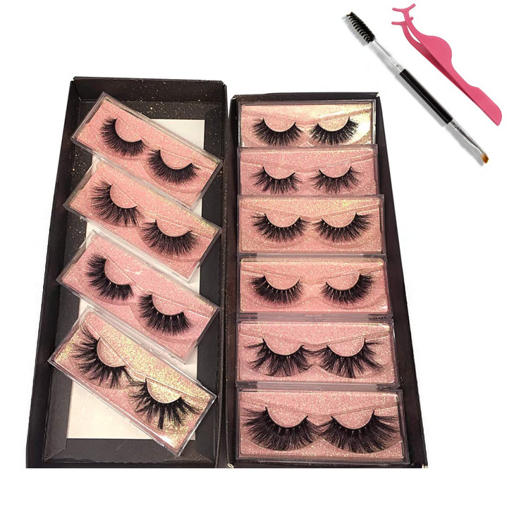 GOO GOO 3D Mink Eyelashes, 16mm to 25mm Wholesale Mink Lashes 100% Real Siberian Natural Fake Eyelashes Luxury Reusable Handmade False Eyelashes 10 P